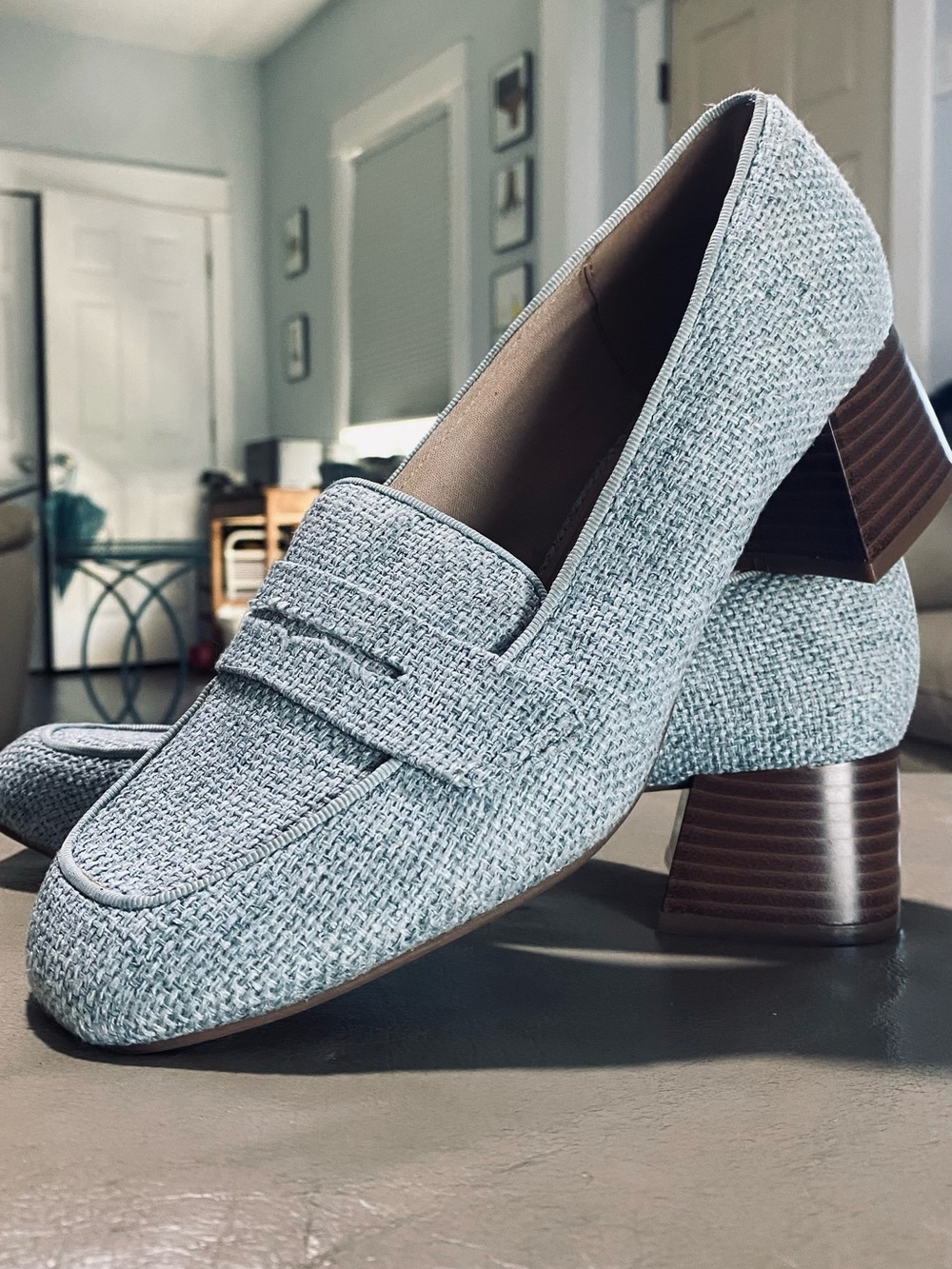 Kelly & Katie Blue Tweed Block Heel Loafers | Laufey vintage shoes! | sz 8